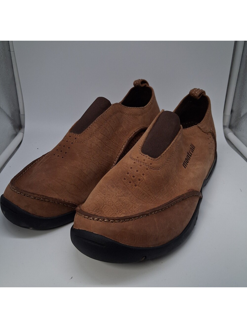Montrail Mens 12 Brown Leather Slip On Walking Trail Shoes UK 11 EU 46